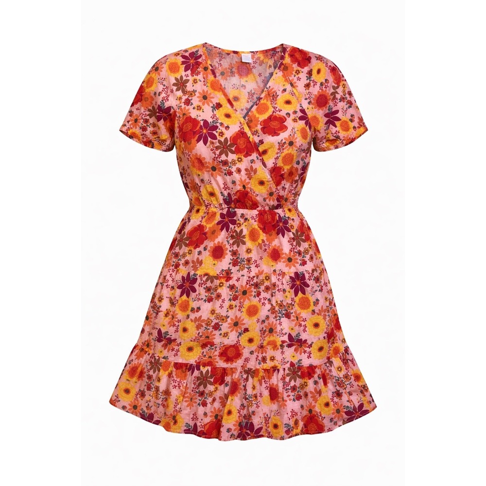 Gymboree Adult Small Happy Harvest Floral Tiered Cotton Dress Pink Orange New